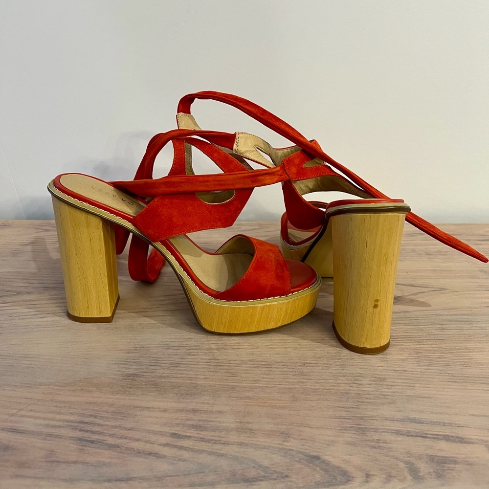 Very Volatile Red Suede Platform Sandals - Picture 9 of 13